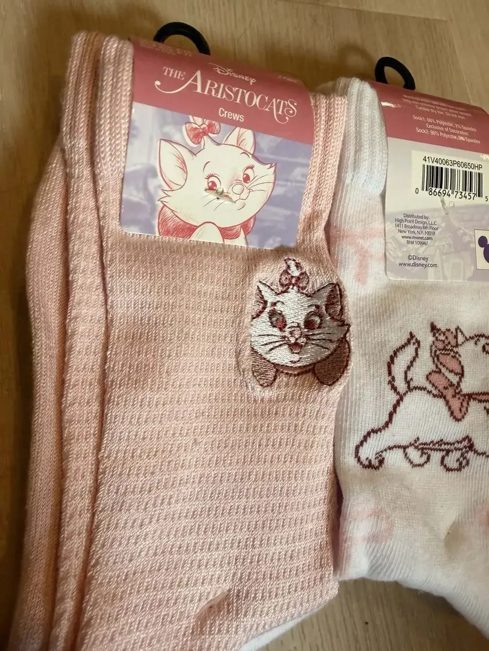 2 packs of Disney The Aristocats Marie Character Crew Socks 2 Pairs Size 9-11